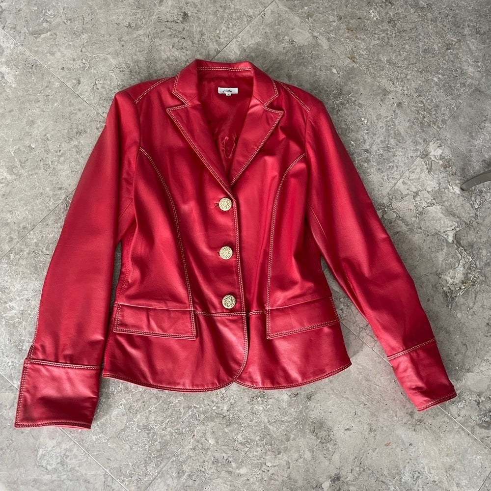 Di Vita Red Leather Women’s Jacket Size 8