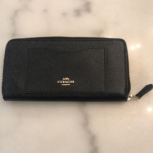 NWT Coach Black Zip Around Wallet with Gold Zipper