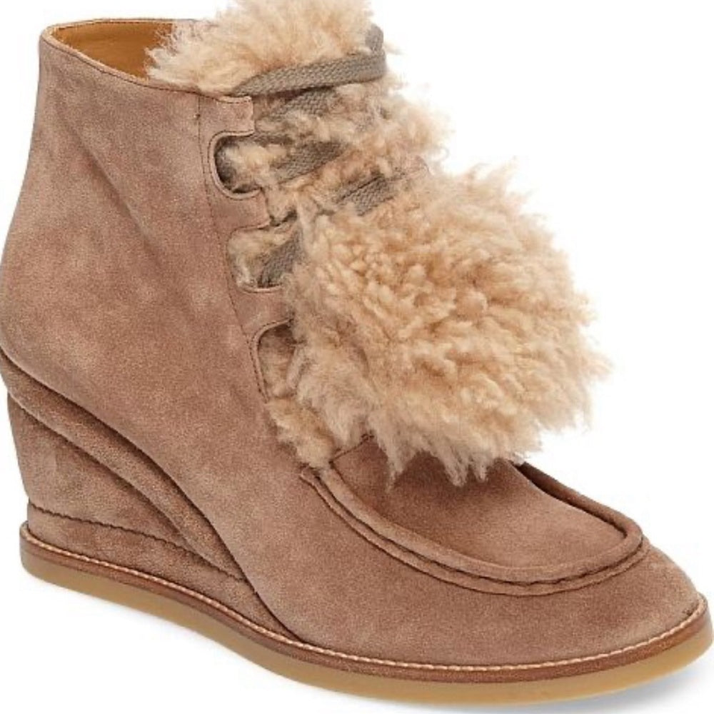 NWT Chloe Peggy Brown Suede Wedge Ankle Boots Size 37/7