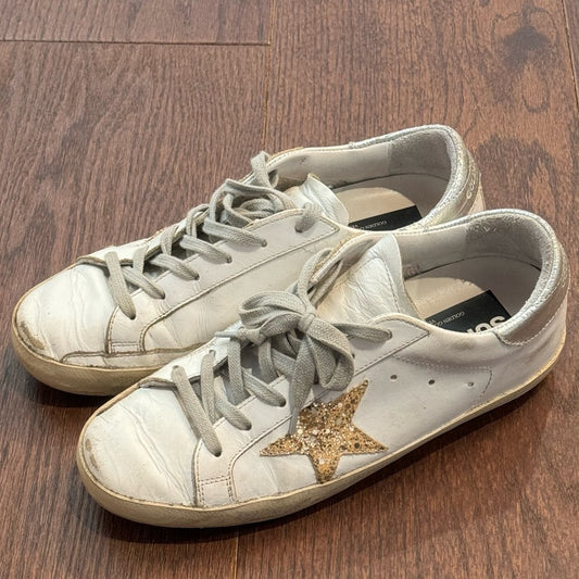 Golden Goose White Super Star Gold Glitter Stars Sneakers Size 37/7