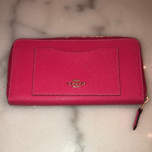 NWT Coach Pink Zip Around Wallet with Gold Zipper