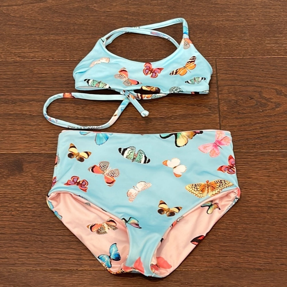 Nwot Submarine Girls Blue Butterfly Bikini Size 8