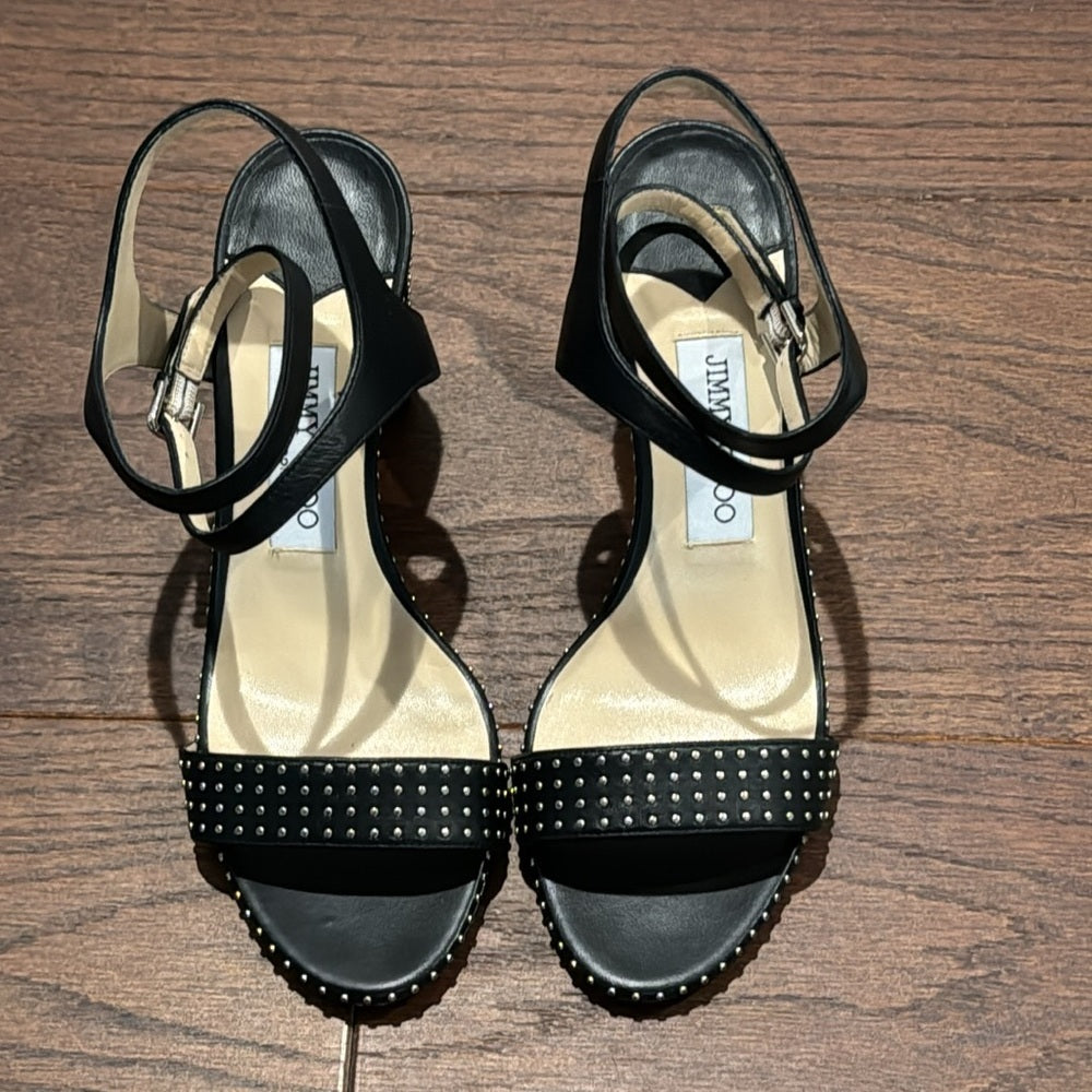 Jimmy Choo Marine Black Studded Sandals Size 37.5/7.5