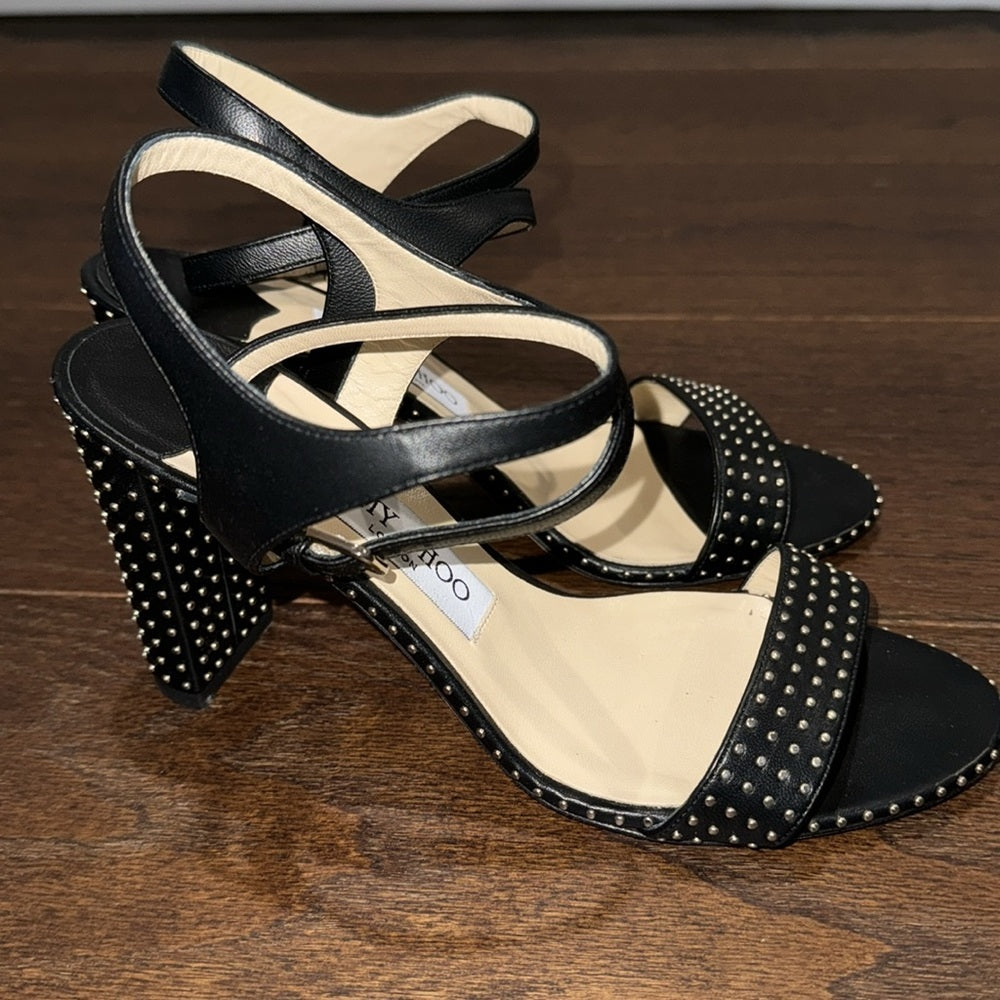 Jimmy Choo Marine Black Studded Sandals Size 37.5/7.5