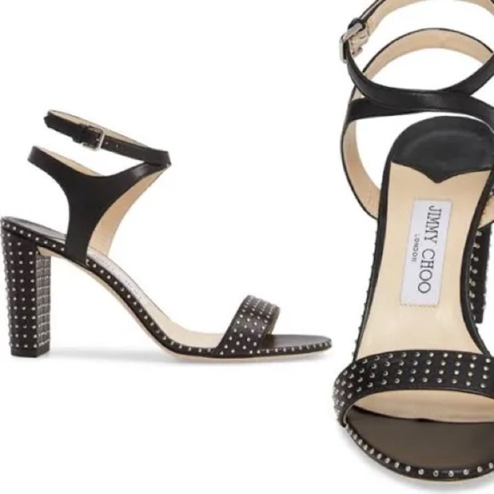 Jimmy Choo Marine Black Studded Sandals Size 37.5/7.5