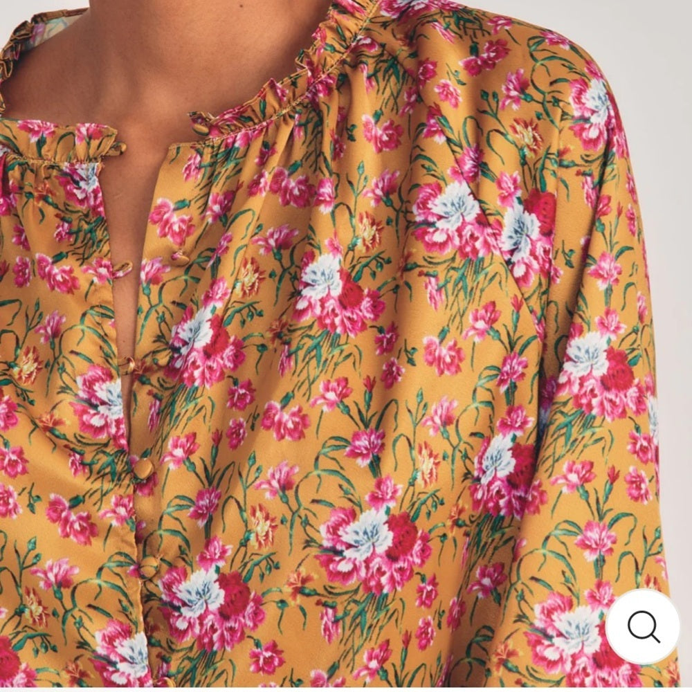 LoveShackFancy Women’s Yellow and Pink Floral Printed Blouse Size S