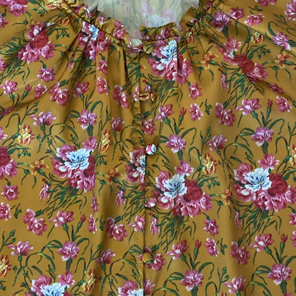 LoveShackFancy Women’s Yellow and Pink Floral Printed Blouse Size S