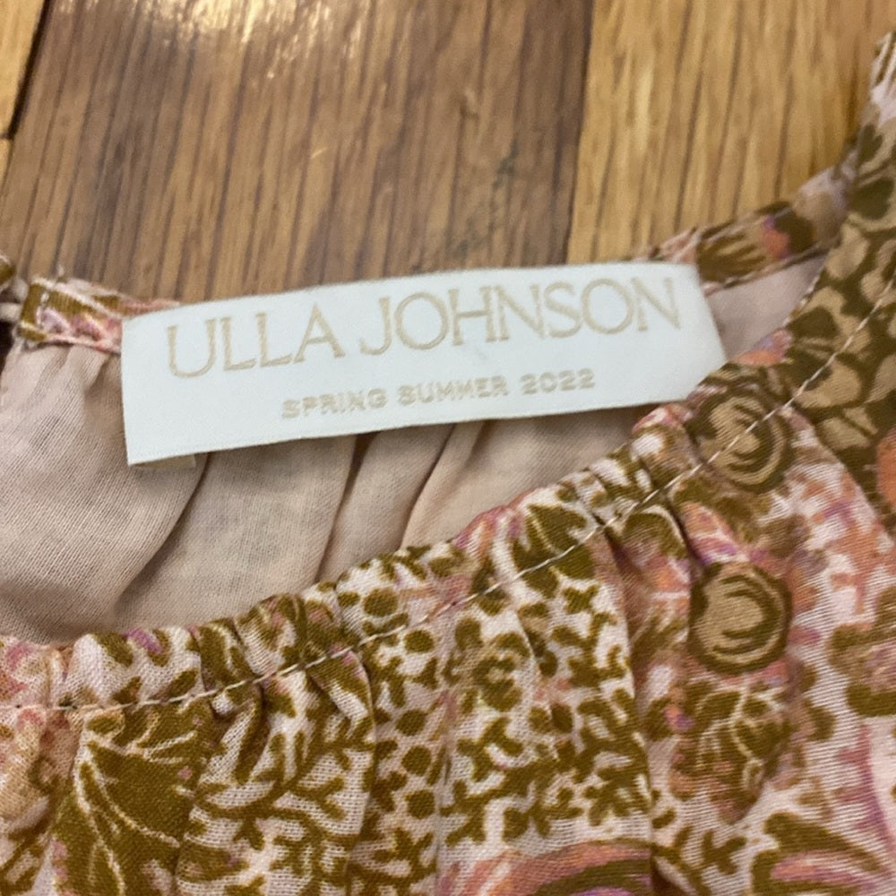 Ulla Johnson Women’s Tan and Pink Floral Print Dress With Ruffle Sleeves Size 2