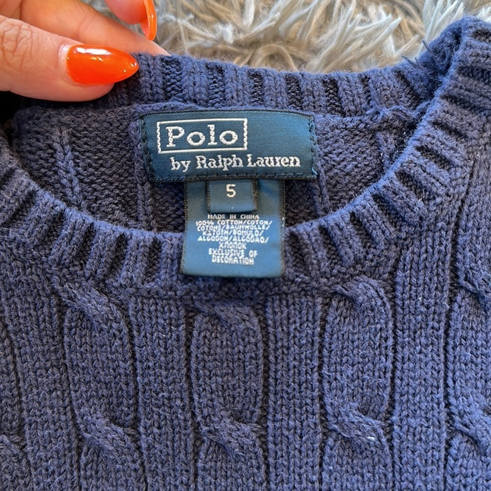 Ralph Lauren Boys Long Sleeved Sweater. Size 5. Dark Blue with Pattern.