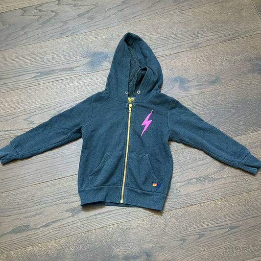 Aviator Nation Women’s Dark Grey Pink Lightening Bolt Hooded Sweatshirt Size 4