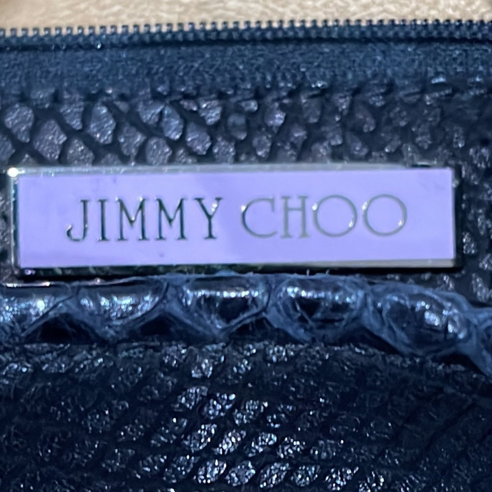 Jimmy Choo Snakeskin Embossed Calfskin Rahmyn Black Shoulder Bag