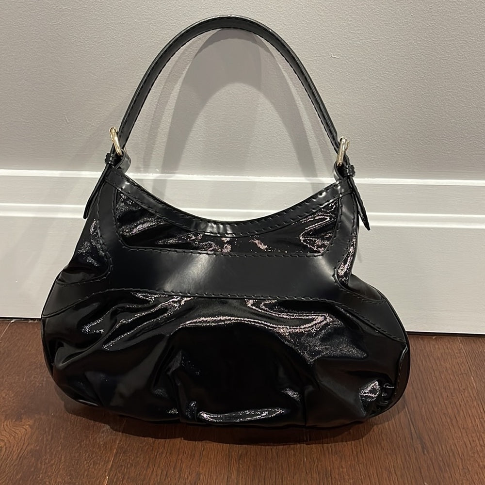 Authentic GUCCI Black Dialux Leather Queen Bow PVC Hobo Shoulder Bag