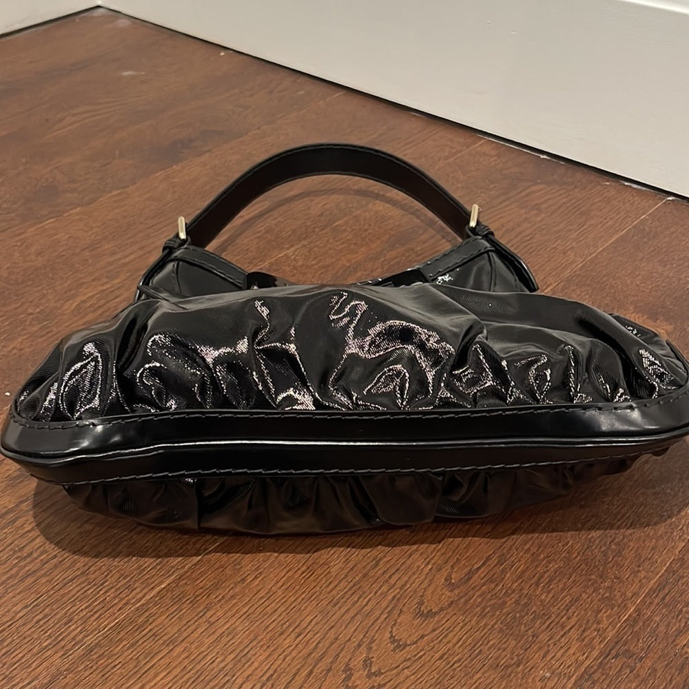 Authentic GUCCI Black Dialux Leather Queen Bow PVC Hobo Shoulder Bag