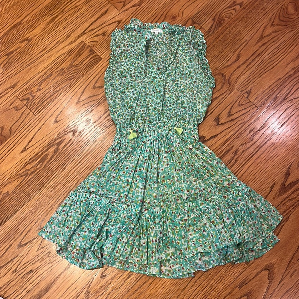 Poupette St Barth Woman’s Green Floral Sparkle Dress Size XS