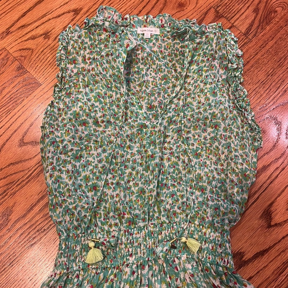 Poupette St Barth Woman’s Green Floral Sparkle Dress Size XS