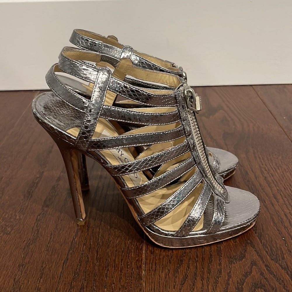 Jimmy Choo Women’s Silver Snakeskin Sandals Size 37/7