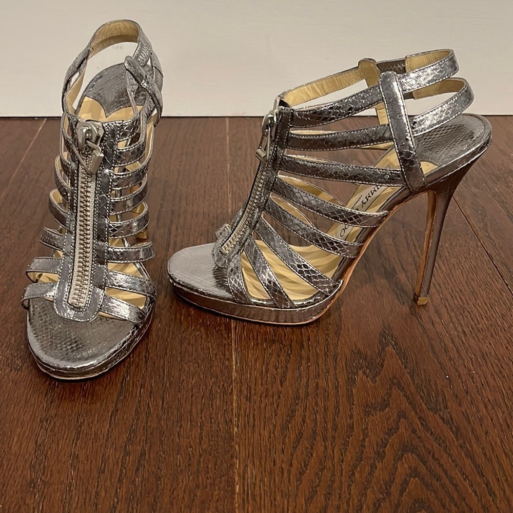 Jimmy Choo Women’s Silver Snakeskin Sandals Size 37/7