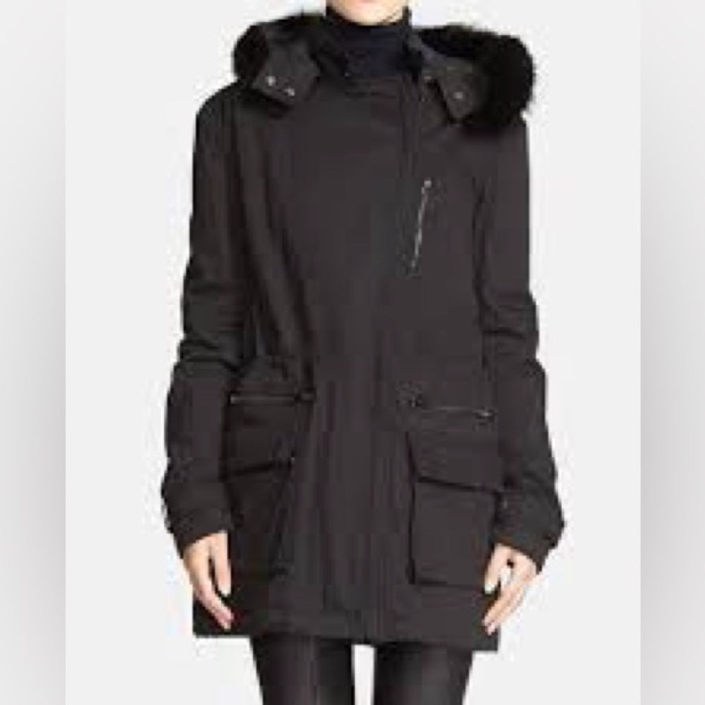 Vince Women’s Black Jacket With Fur Hood Size M