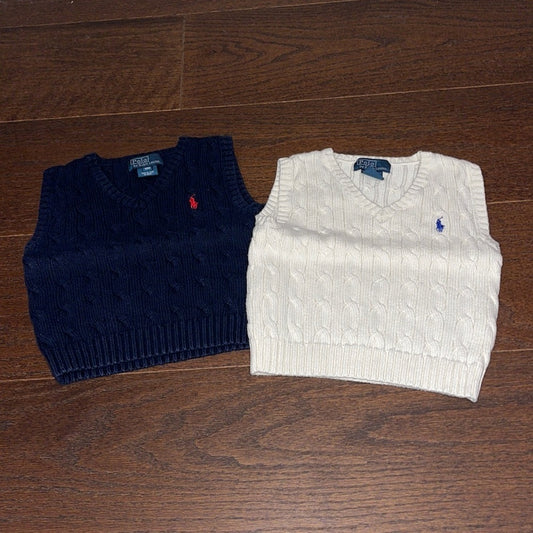 POLO by Ralph’s Lauren Boys Bundle of Navy & Cream Sweater Vests Size 18 months