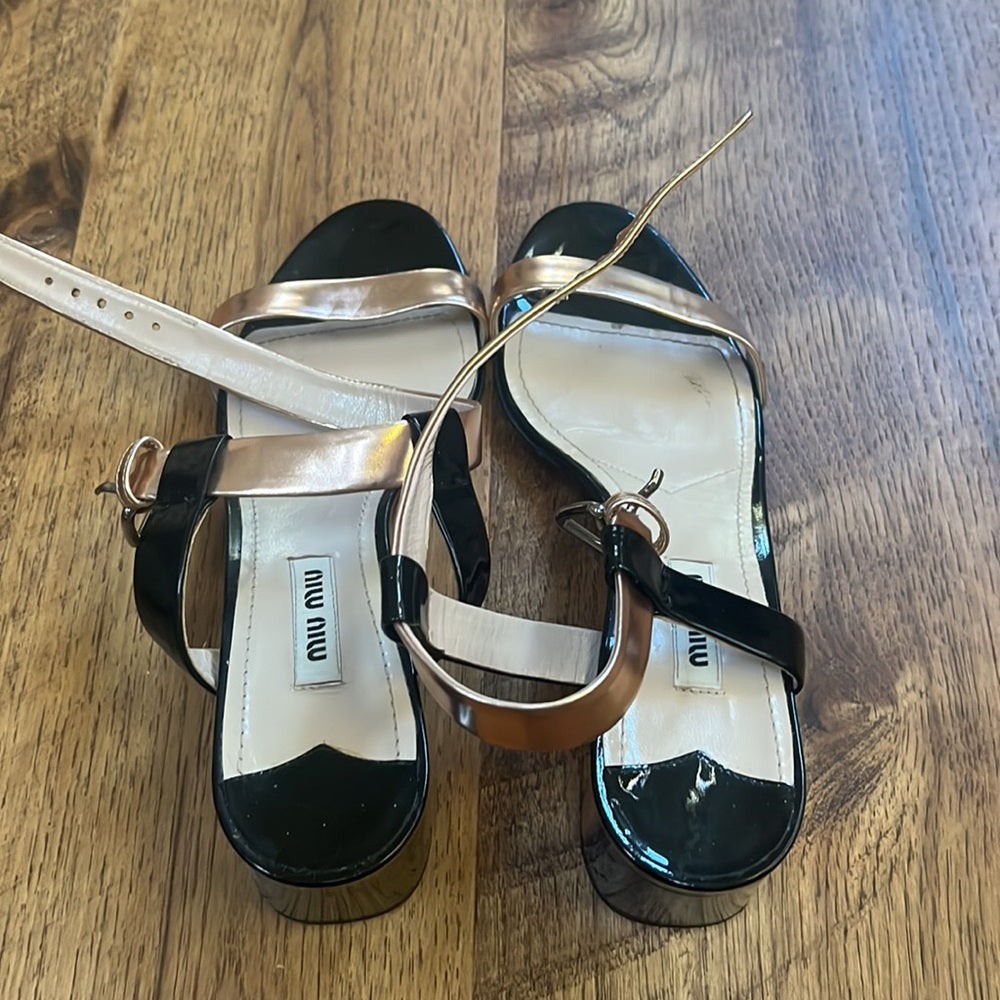 Miu Miu Woman’s Black and Rose Gold Heels Size 36