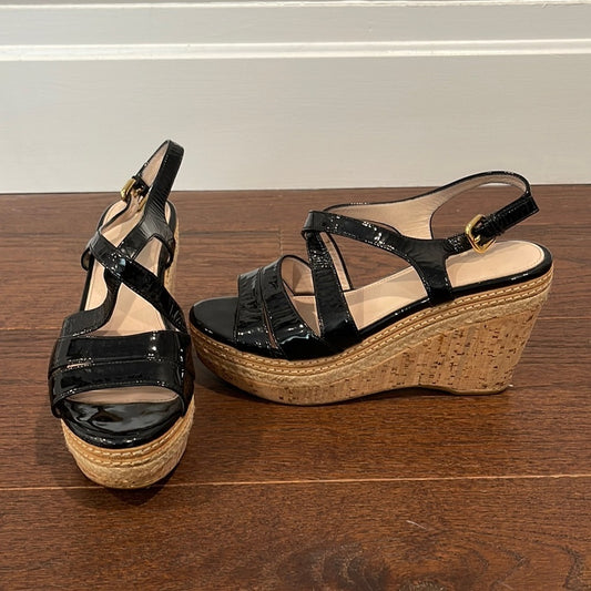 Prada Black Wedge Sandals Size 8.5