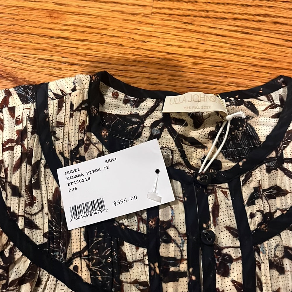 NWT Ulla Johnson Woman’s Multi Kirana Birds of PF Top Size 0