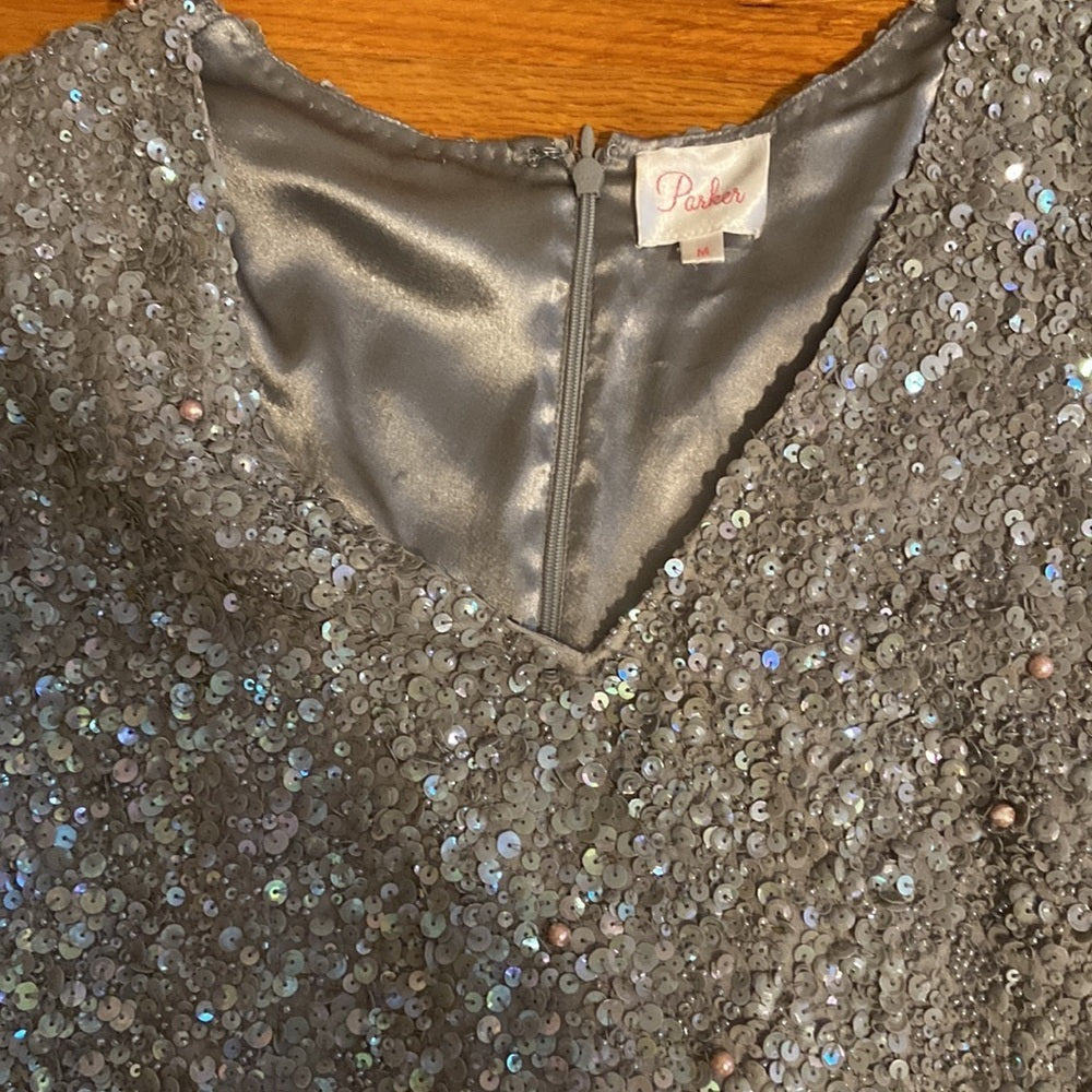 Women’s Parker Silver Sequins and Beaded dress Size Medium