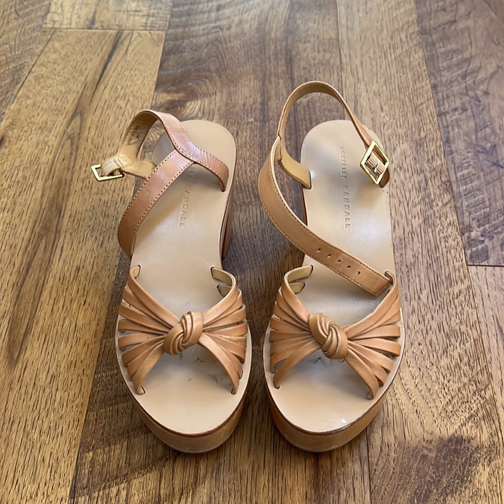 Loeffler Randall Woman’s Tan Eveleigh Knotted Clog Sandal Platform Size 6