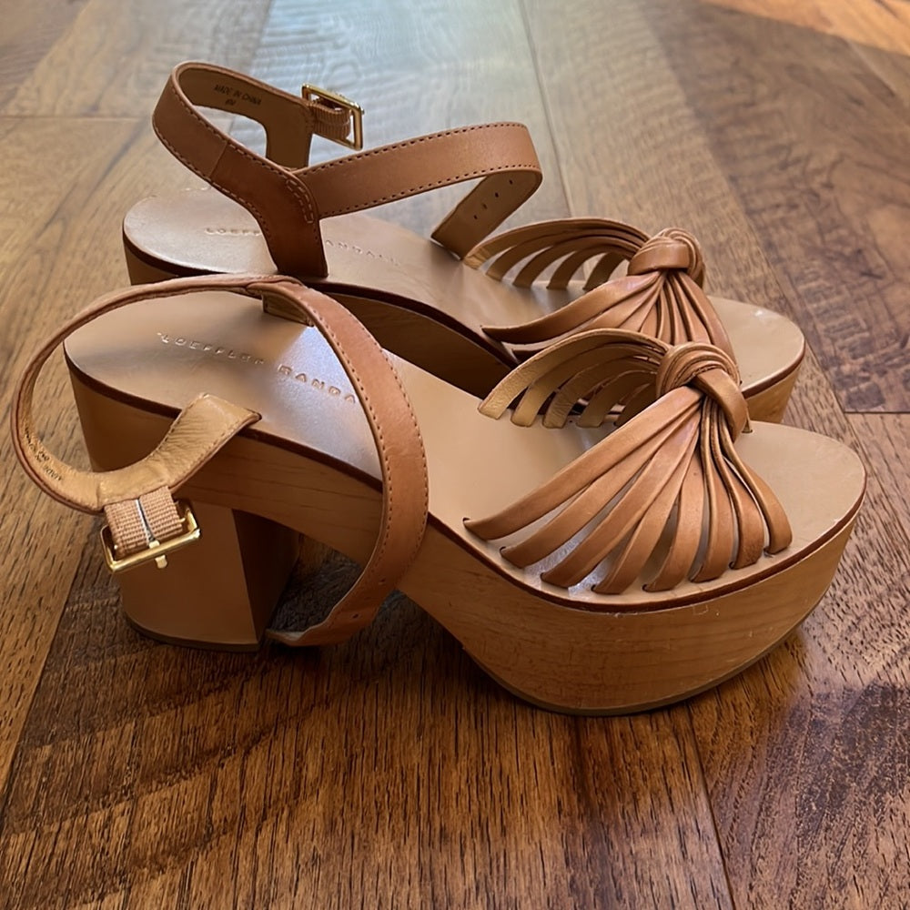 Loeffler Randall Woman’s Tan Eveleigh Knotted Clog Sandal Platform Size 6