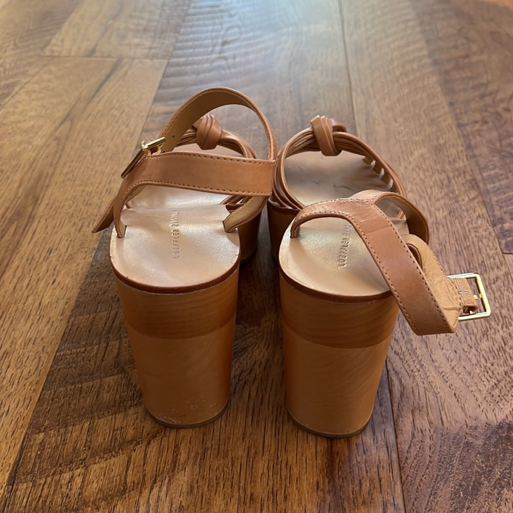 Loeffler Randall Woman’s Tan Eveleigh Knotted Clog Sandal Platform Size 6