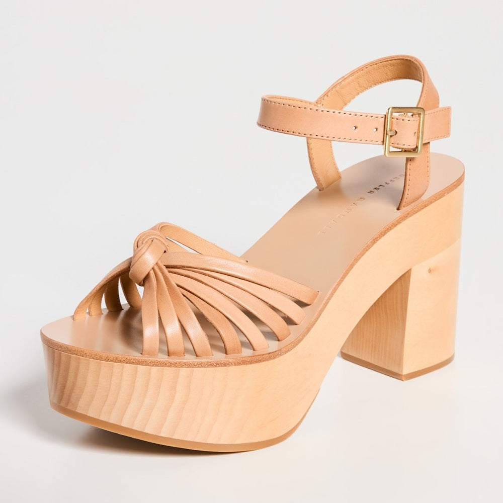 Loeffler Randall Woman’s Tan Eveleigh Knotted Clog Sandal Platform Size 6
