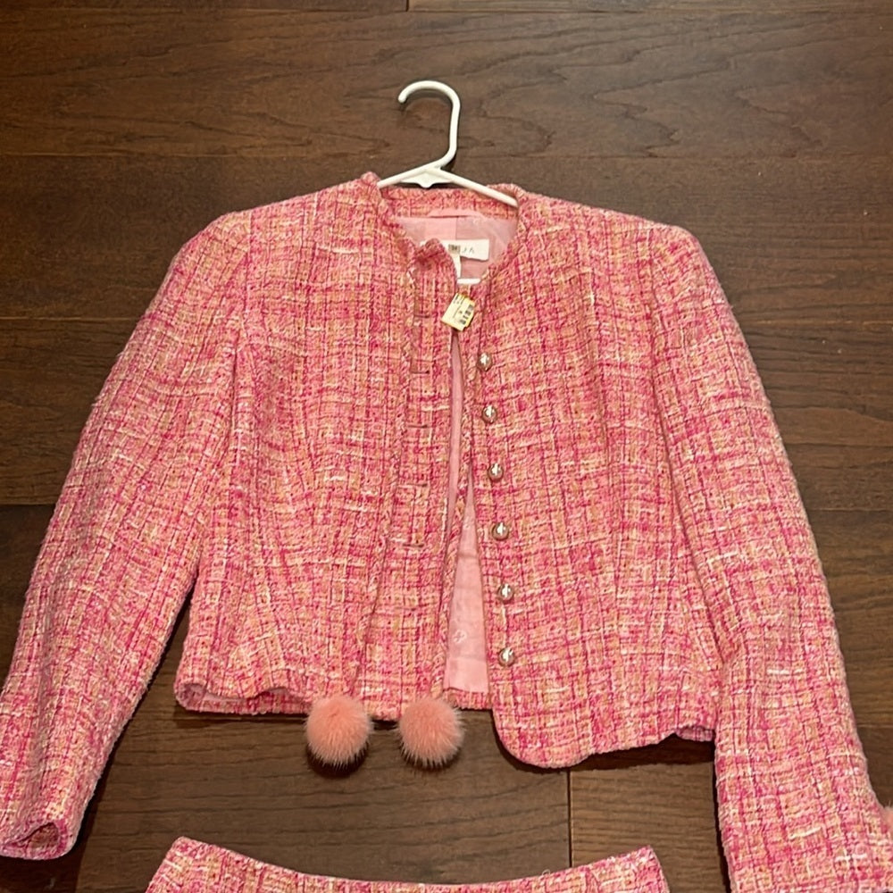 VINTAGE Escada Pink Tweed Women’s Skirt Suit Jacket Size 34 Skirt Size 36