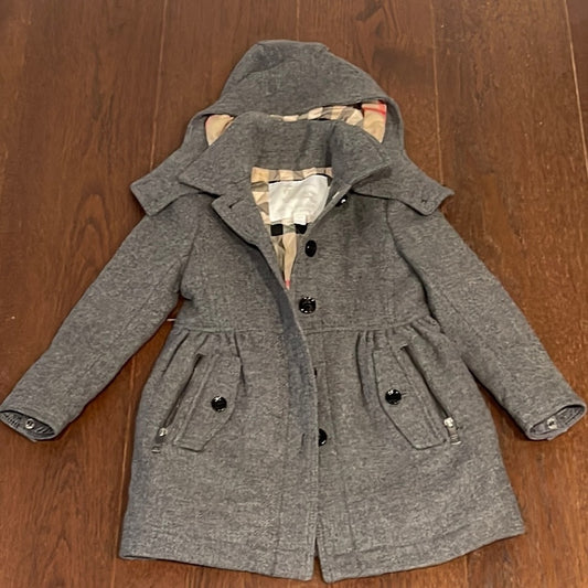 Burberry Girls Grey Wool Hooded Jacket Size 5