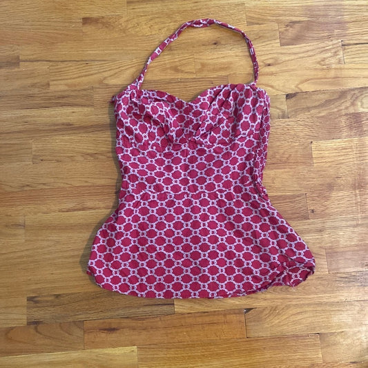 Women’s Girls from Savoy top. Red with pattern. Size 6