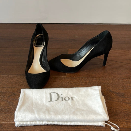 Christian Dior Black Suede Round Toe Pumps Size 37