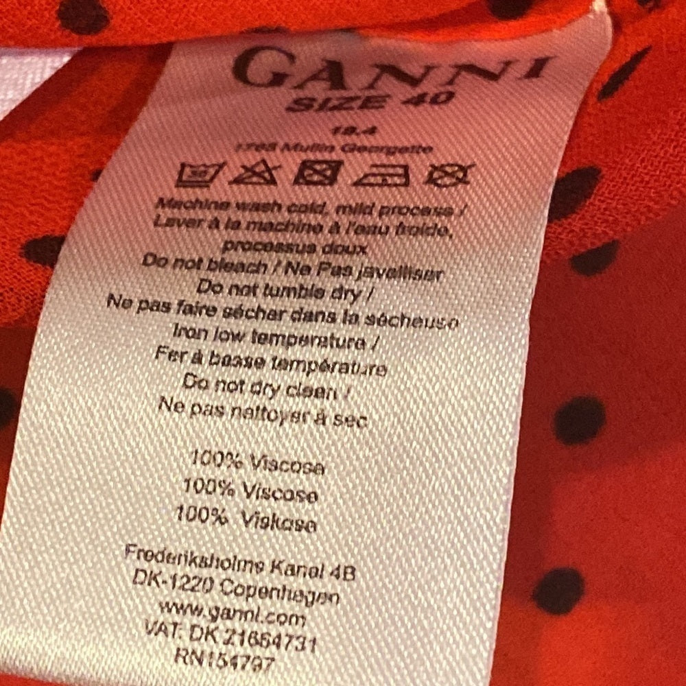 Ganni red and black polka dot ruffled blouse size 40