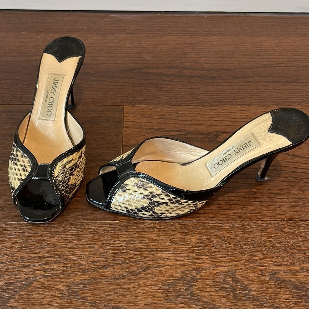 JIMMY Choo Black Snake Skin Heels Size 37.5