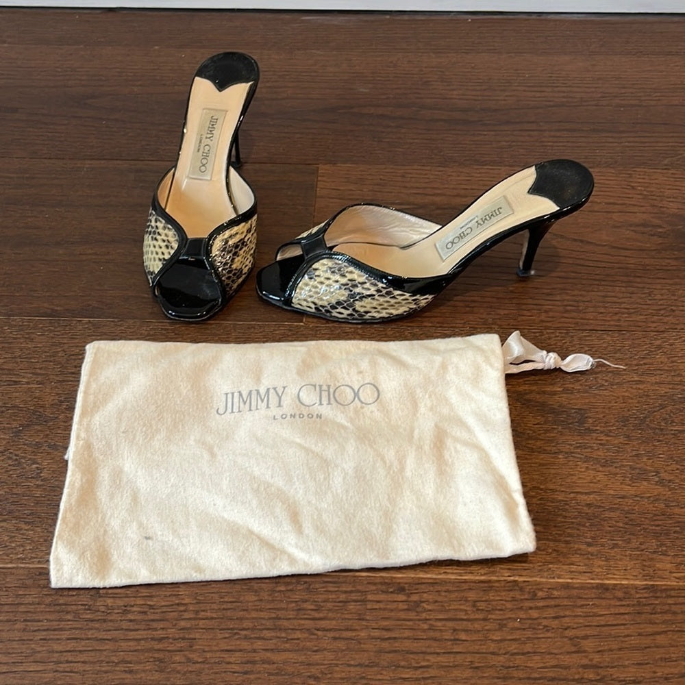 JIMMY Choo Black Snake Skin Heels Size 37.5