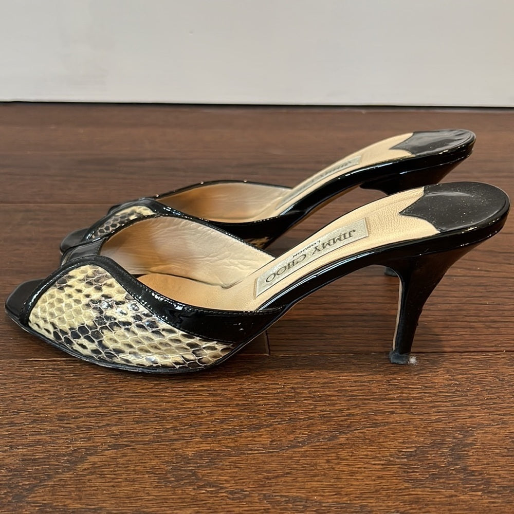 JIMMY Choo Black Snake Skin Heels Size 37.5