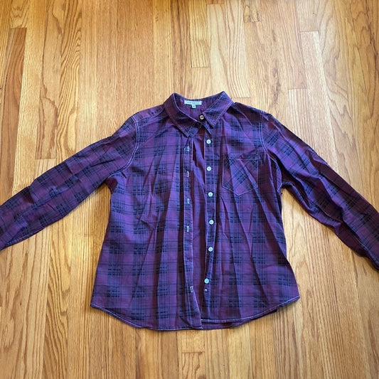 Red Haute dark purple plaid patterned button down shirt size medium