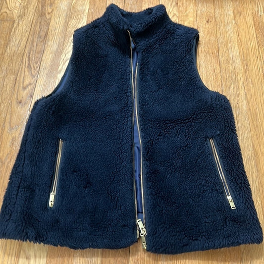 J.CREW Women’s Fluffy Faux Fur Navy Blue Vest Size M