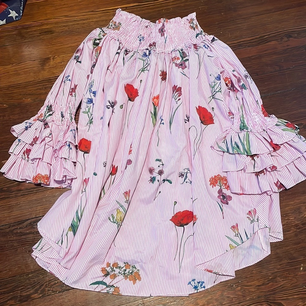 NWT Gracia Women’s Pink and White Stripe Dress with Floral Pattern Size S