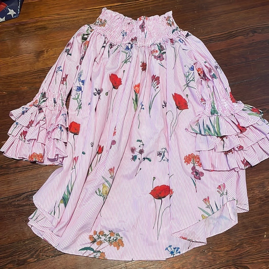 NWT Gracia Women’s Pink and White Stripe Dress with Floral Pattern Size S