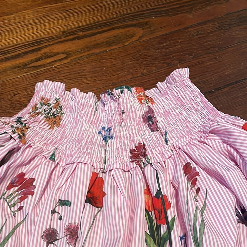 NWT Gracia Women’s Pink and White Stripe Dress with Floral Pattern Size S