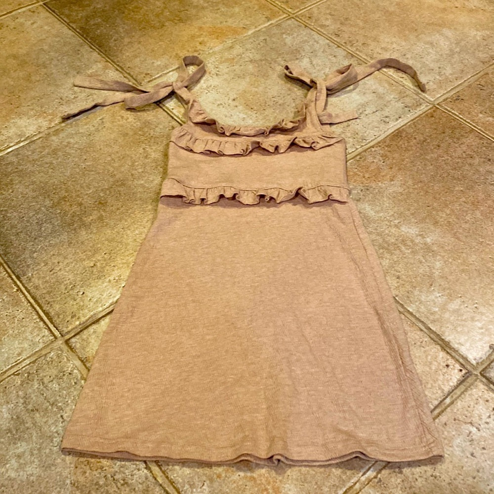 Mia Joy kids tan ruffle dress with tie shoulders size 6