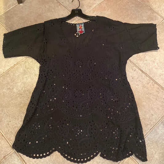 Johnny Was black eyelet tunic top size small