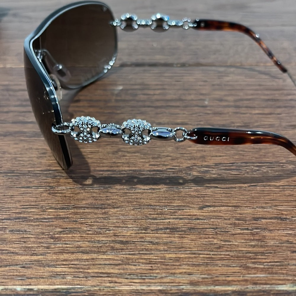 Gucci Women’s Brown Sunglasseswith rhinestones arms