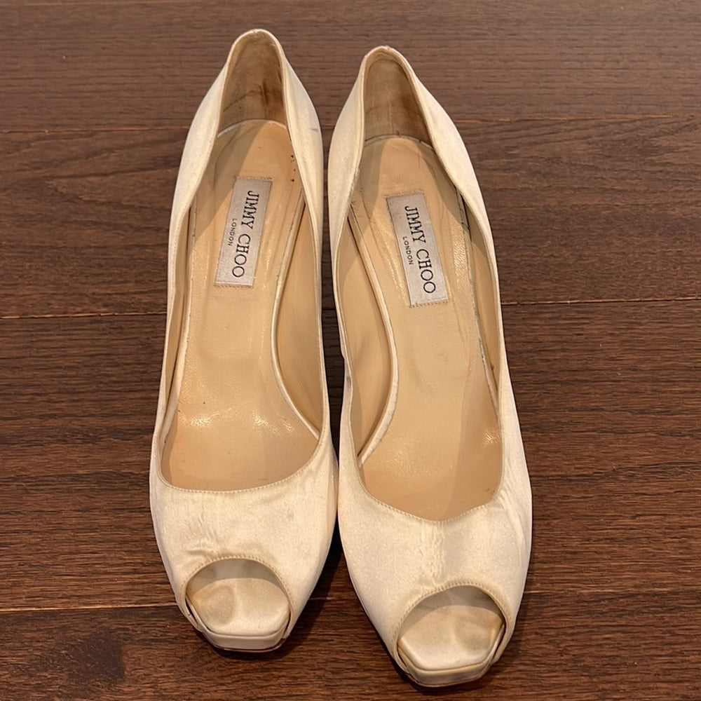 JIMMY Choo Women’s Cream Satin Peep Toe Pumps Size 41 / 11