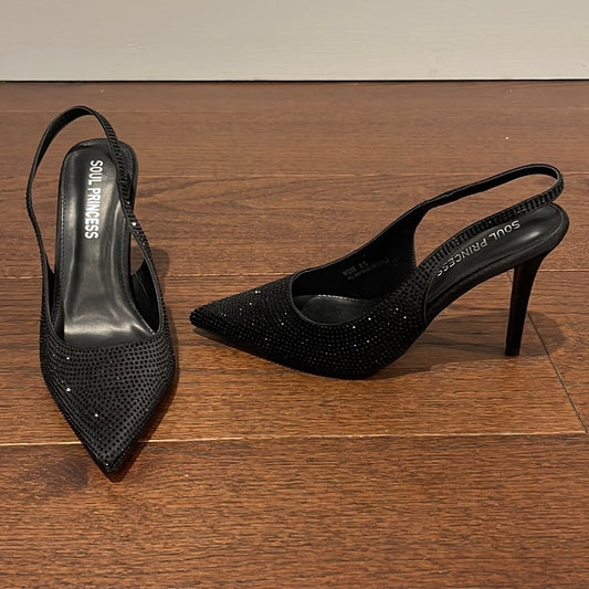Soul Princess Women’s Black Rhinestone Slingback Heels Size 8.5
