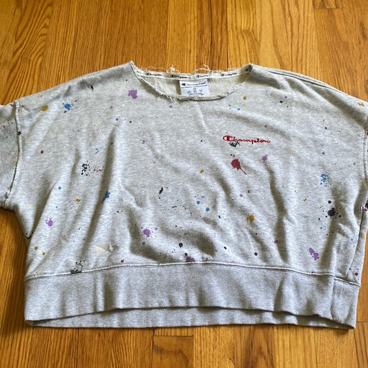 Champion paint splatter gray distressed sweatshirt size XS